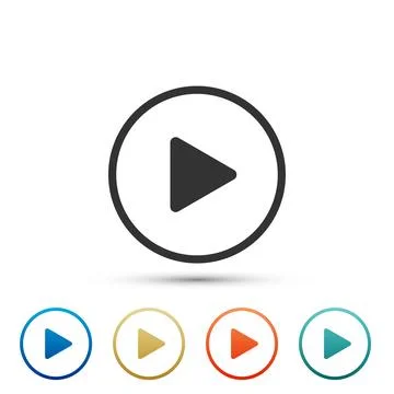 Play icon isolated on white background. Flat design. Set elements in colored Illustrazione stock