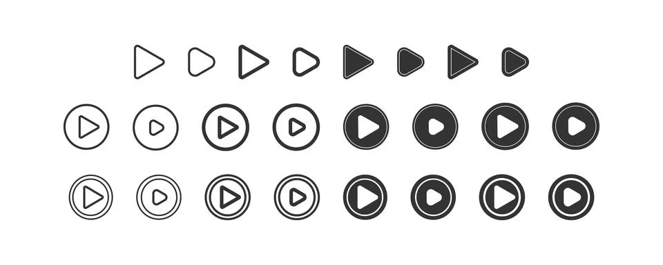 Play icon set. Player, triangle illustration symbol. Sign app button vector. Stock Illustration