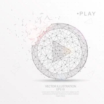 Play icon shape digitally drawn low poly wire frame. Stock Illustration