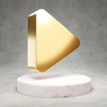 Play icon. Shiny golden Play symbol on white marble podium. Stock Illustration