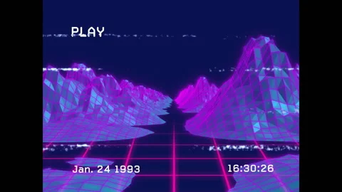 PLAY icon showing timecode updating, lines drifting, simulating retro playback Video stock 313294310