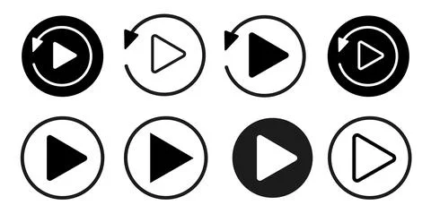 Play icons are set in different styles, and video play button signs are isolated Stock Illustration