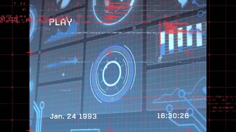 PLAY indicator starting HUD showing code glitches drifting fading in playback Stock Footage 312082659