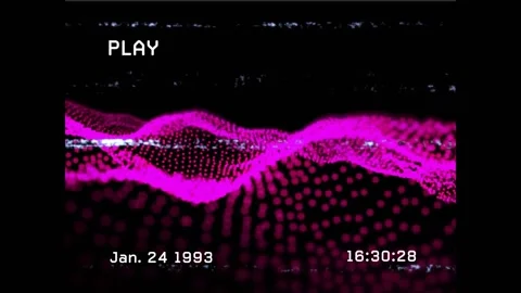 PLAY indicator starting playback, magenta particle wave shifting and flickering Stock Footage 328584313