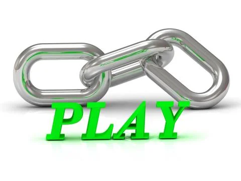 PLAY- inscription of color letters and Silver chain of the section on white b Stock Illustration