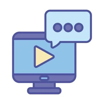 Play inside computer and bubble line and fill style icon vector design Stockillustratie