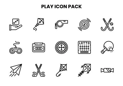 Play Line Bundle Icons Pack Stock Illustration