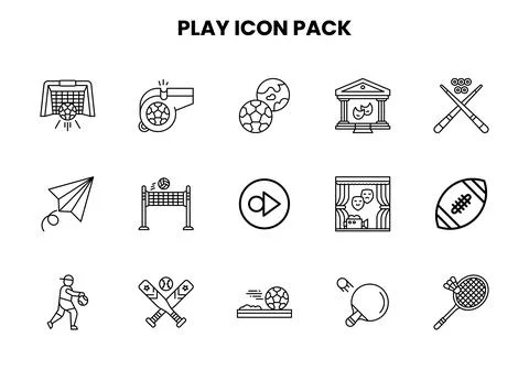 Play Line Graphics Icons Pack Stock Illustration