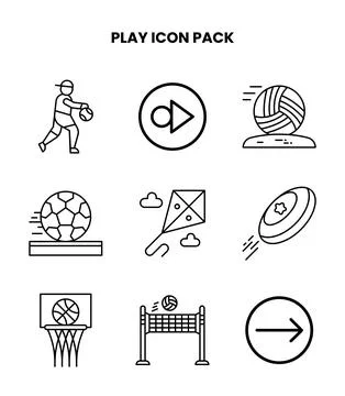 Play Line Graphics Icons Pack Stock Illustration