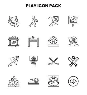 Play Line Icons Pack Stock Illustration
