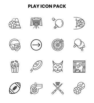 Play Line Set Icons Pack Stock Illustration