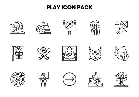 Play Line UI Icons Pack Stock Illustration