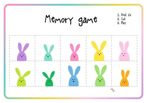 Play memory game. Easter bunny family. Printable. Print, cut, play Stock Illustration