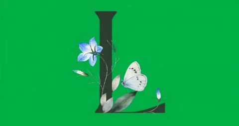 On play monogram L showing blossoms and butterfly on transparent background for Video stock 317212843