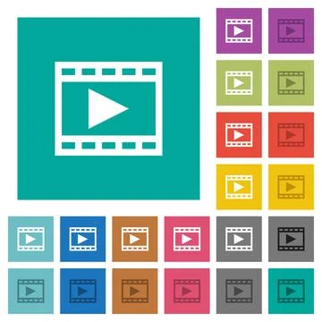 Play movie square flat multi colored icons Illustrazione stock