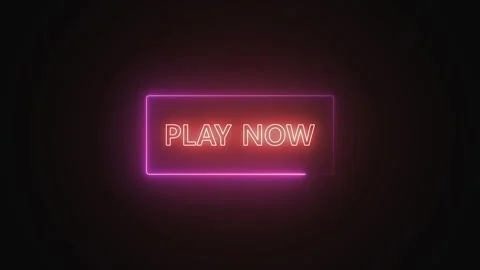 Play now button animation with neon glow. Play now button digital media sym.. Stock Footage 337568875