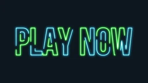 Play now Neon Glowing text on black background.4K video Stock Footage 144262103