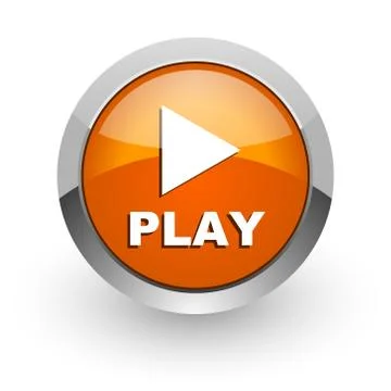 Play orange glossy web icon Stock Illustration
