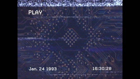 On PLAY overlay timestamp advancing while static bands fluctuating over PCB Video stock 312381042