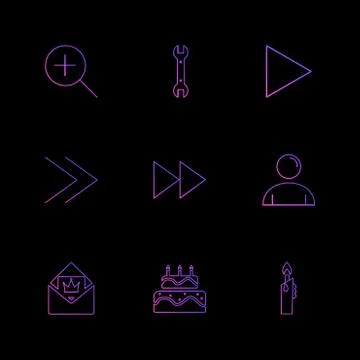 Play,  pencil ,  cake , user interface icons , arrows , navigation , eps icon Illustration