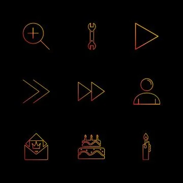Play,  pencil ,  cake , user interface icons , arrows , navigation , eps icon Stock Illustration