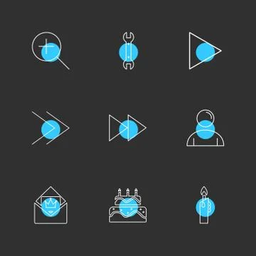 Play,  pencil ,  cake , user interface icons , arrows , navigation , eps icon Stock Illustration