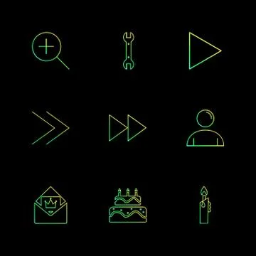 Play,  pencil ,  cake , user interface icons , arrows , navigation , eps icon Illustration