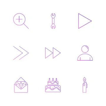 Play,  pencil ,  cake , user interface icons , arrows , navigation , eps icon Stock Illustration