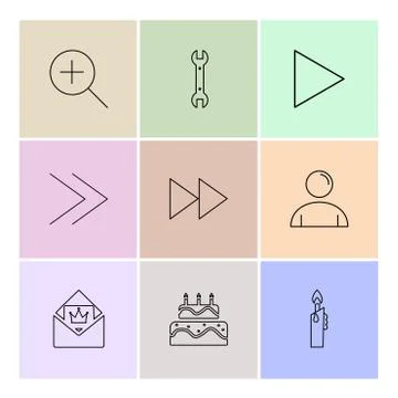 Play,  pencil ,  cake , user interface icons , arrows , navigation , eps icon 스톡 일러스트