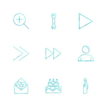 Play,  pencil ,  cake , user interface icons , arrows , navigation , eps icon Stock Illustration
