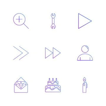 Play,  pencil ,  cake , user interface icons , arrows , navigation , eps icon Illustration