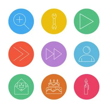 Play,  pencil ,  cake , user interface icons , arrows , navigation , eps icon Stock Illustration