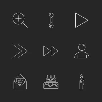 Play,  pencil ,  cake , user interface icons , arrows , navigation , eps icon Illustrazione stock