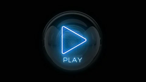 Play. Play reveal. Play button. Play Icon. Nixie tube indicator. Blue icon Stock Footage 171060480