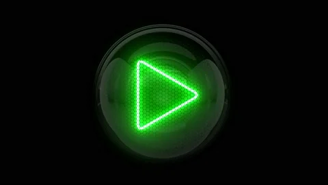 Play. Play reveal. Play button. Play Icon. Nixie tube indicator. Green symbol Stock Footage 171060491