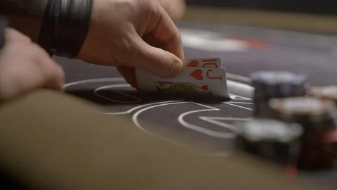 Play poker game on a grey table Stock Footage 199200498