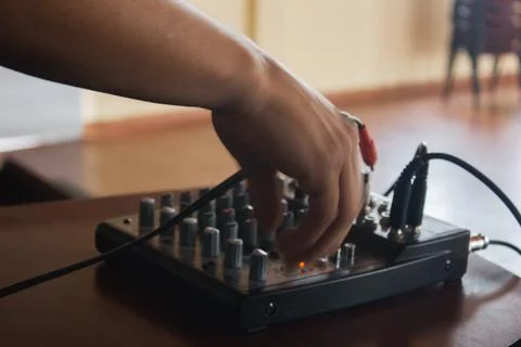 Play records for dj on table ready to be used at an event in colombia Stock Photos