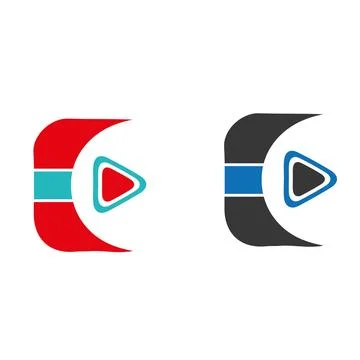 Play red button icons set. Video and music play icon. Triangle within rectangle  库存插图