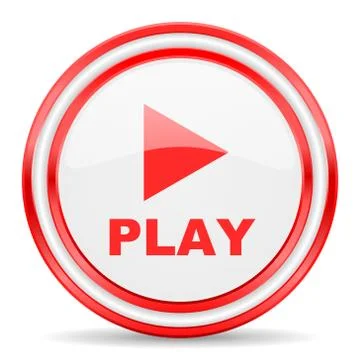 Play red white glossy web icon Stock Illustration