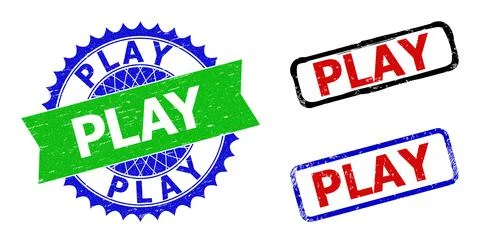 PLAY Rosette and Rectangle Bicolor Stamps with Grunged Textures Ilustração Stock