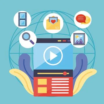 Play screen with multimedia icons Stock Illustration