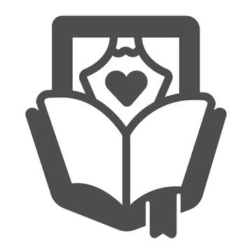 Play script, book, heart, bookmark and curtains solid icon, theater concept Stock Illustration