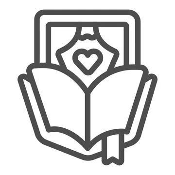 Play script, book, heart, bookmark and curtains line icon, theater concept Stock Illustration