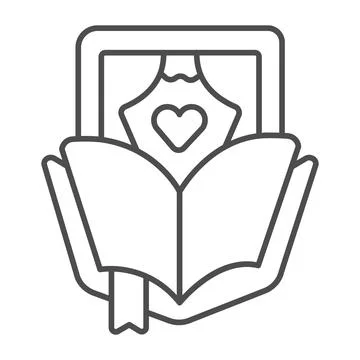 Play script, book, heart, bookmark and curtains thin line icon, theater concept Stock Illustration