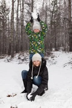 Play snowballs Foto stock