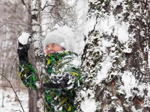 Play snowballs Foto stock