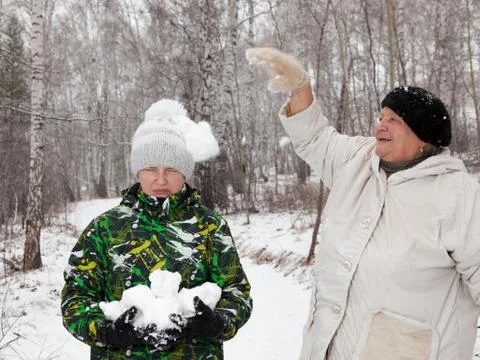Play snowballs Foto stock