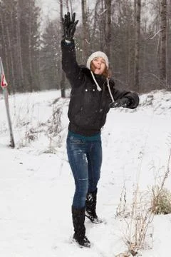 Play snowballs Foto stock