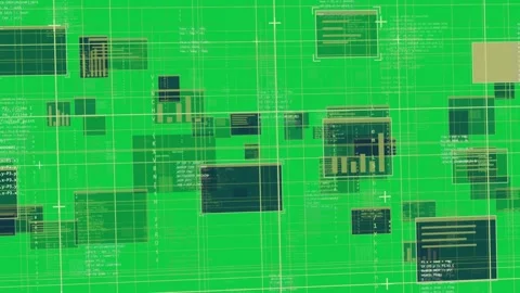 Play starting, data grid scanning across transparent plane, blue panels Stock Footage 340269418