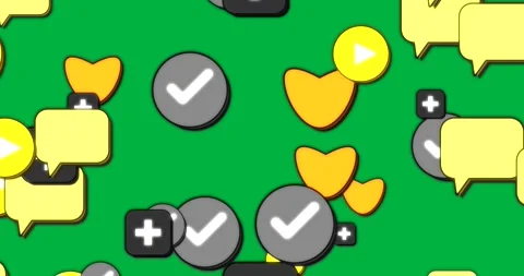 Play starting flow on transparent bg, hearts chat check+plus entering clustering Stock Footage 327338889